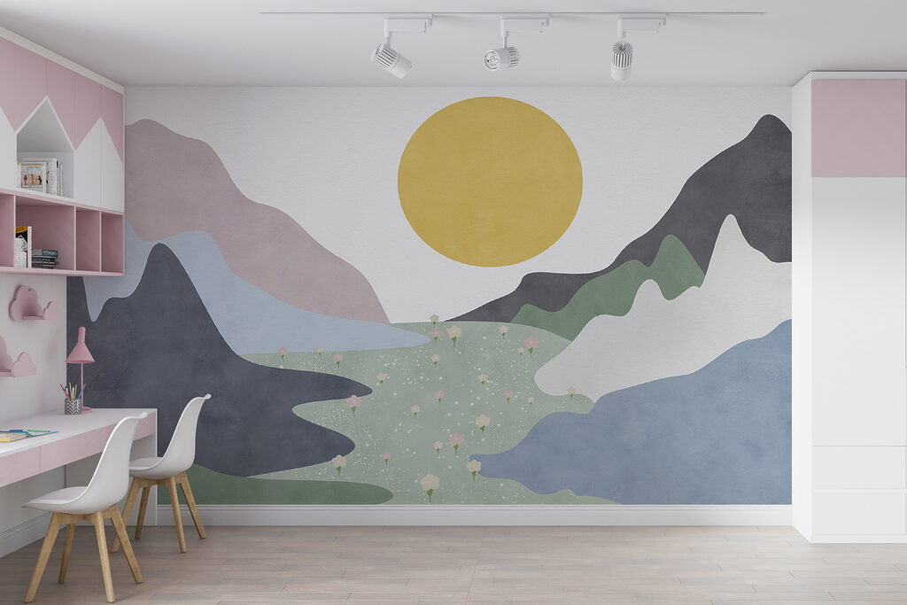 A landscape with mountains and flowers A landscape with mountains and flowers