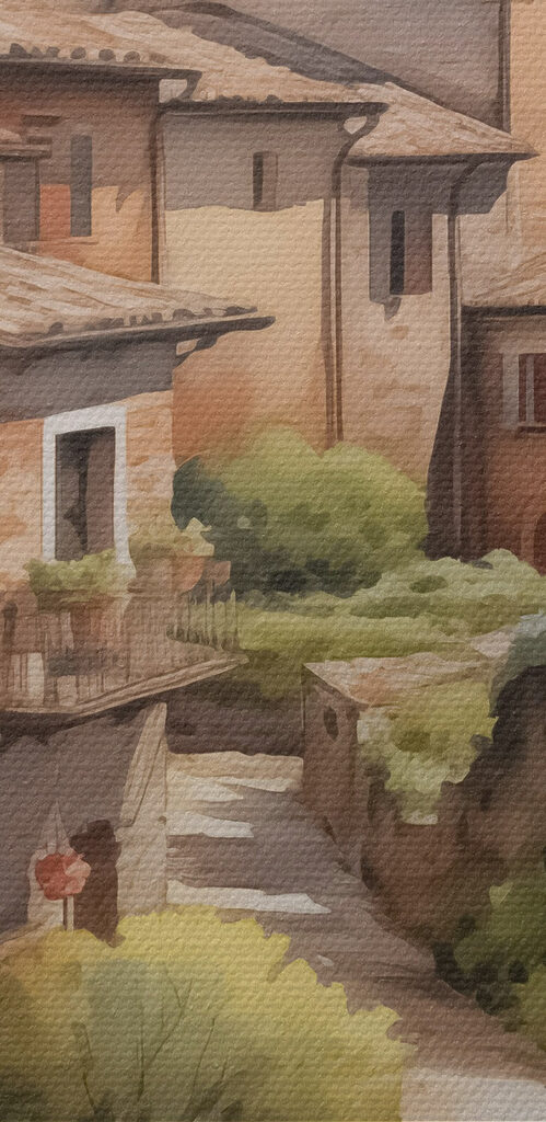 Watercolor painting of a village