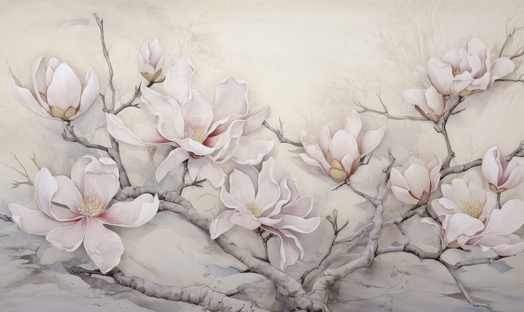Painting of flowers on a branch