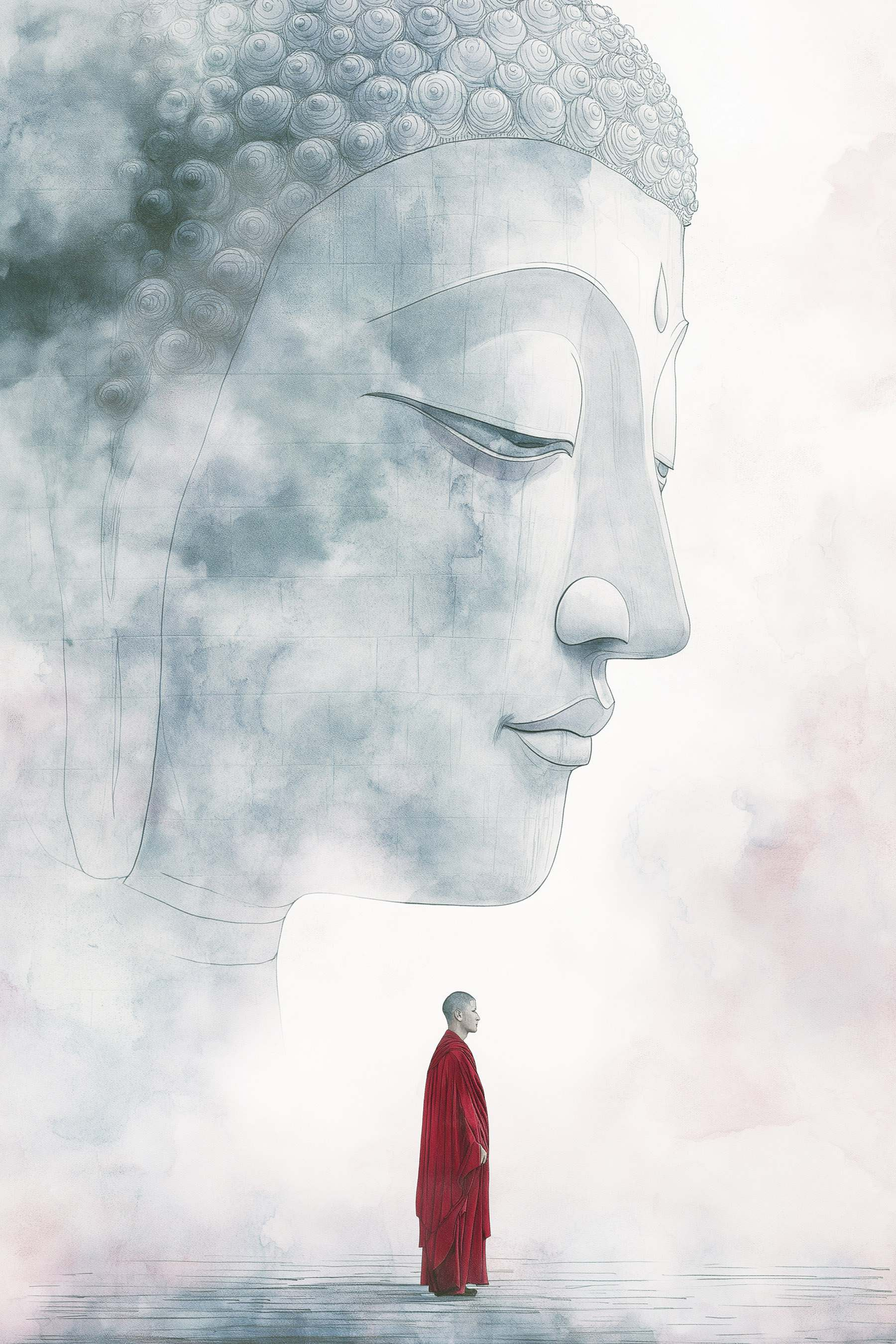 Man standing in front of a large face