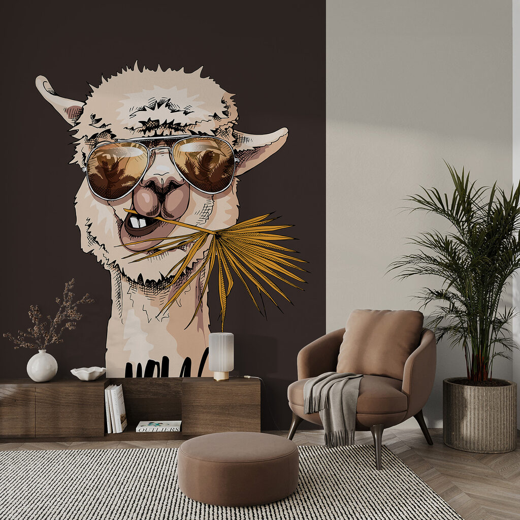 A llama wearing sunglasses and eating a leaf A llama wearing sunglasses and eating a leaf