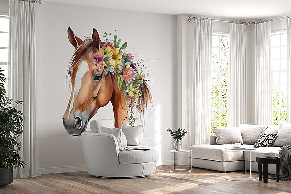 Akvarel koně s květinami na hlavě u98192pig28mr 600x400 - Akvarel koně s květinami na hlavě