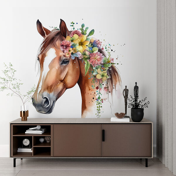 Akvarel koně s květinami na hlavě u98192pih3ms 600x600 - Akvarel koně s květinami na hlavě