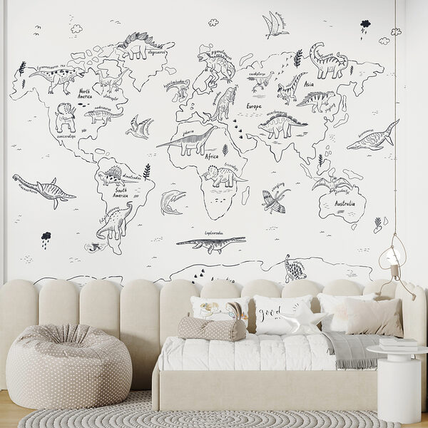Mapa světa s dinosaury Mapa světa s dinosaury
