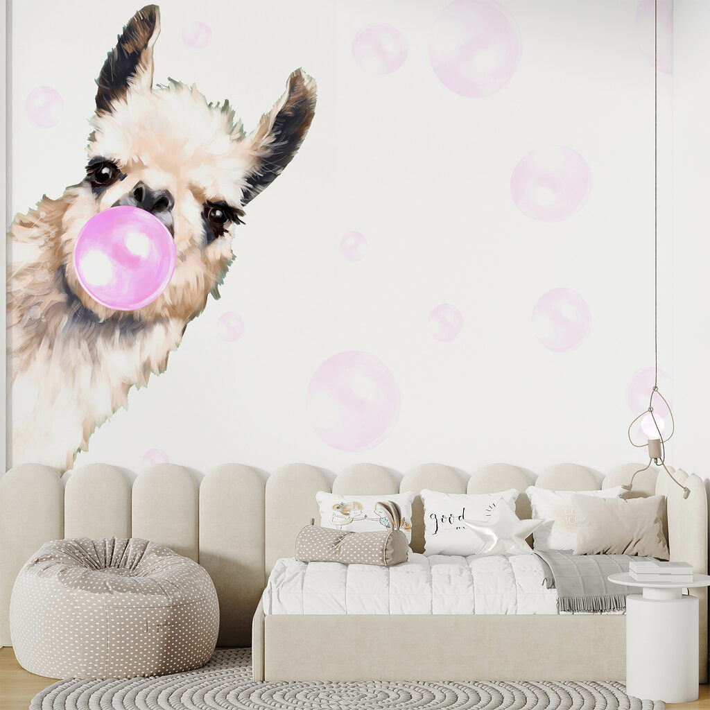 A llama blowing a bubble A llama blowing a bubble