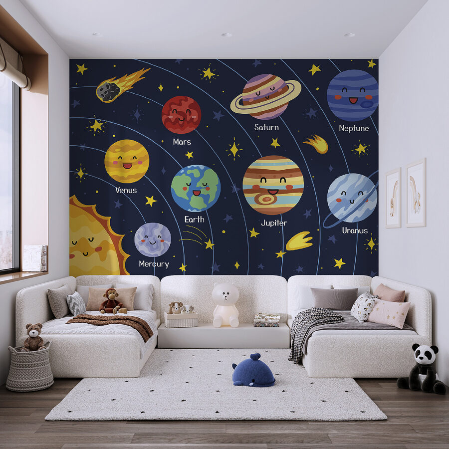 Fototapeta Kreslené planety a hvězdy ve vesmíru - Image 4