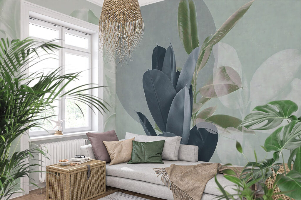 Elegant leaves on a pastel backdrop