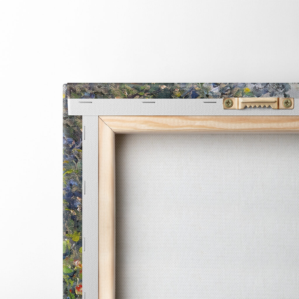 A painting of a garden with flowers and trees A painting of a garden with flowers and trees