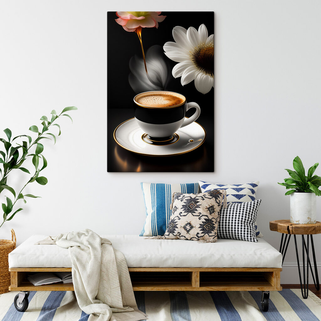 A cup of coffee and a flower