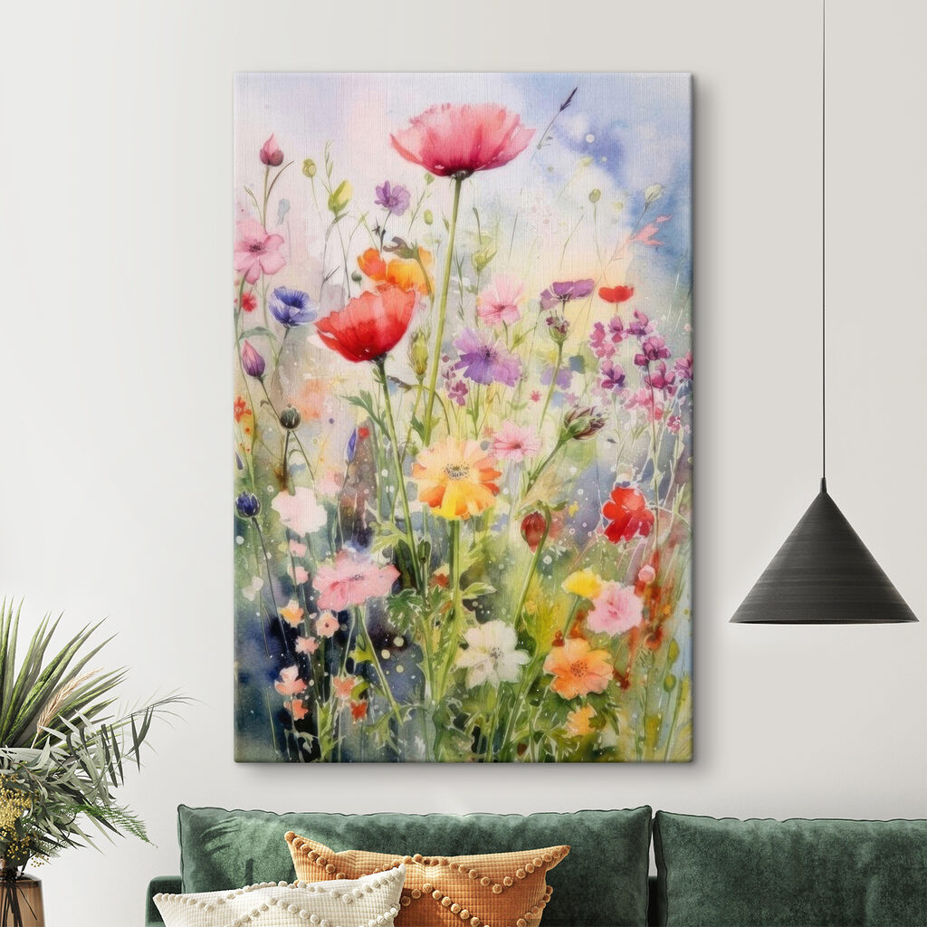 A painting of flowers in a field A painting of flowers in a field
