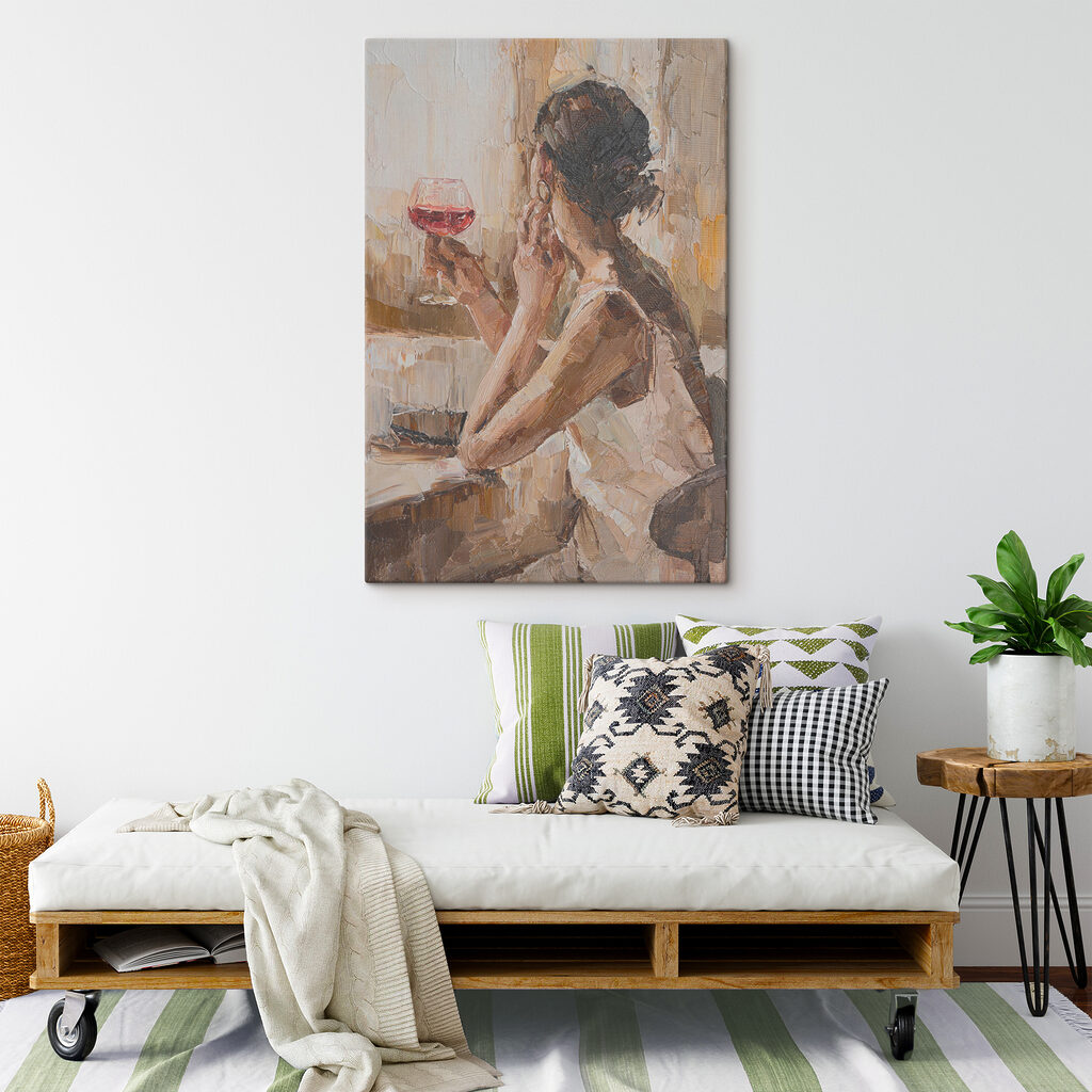A painting of a woman holding a glass of wine A painting of a woman holding a glass of wine