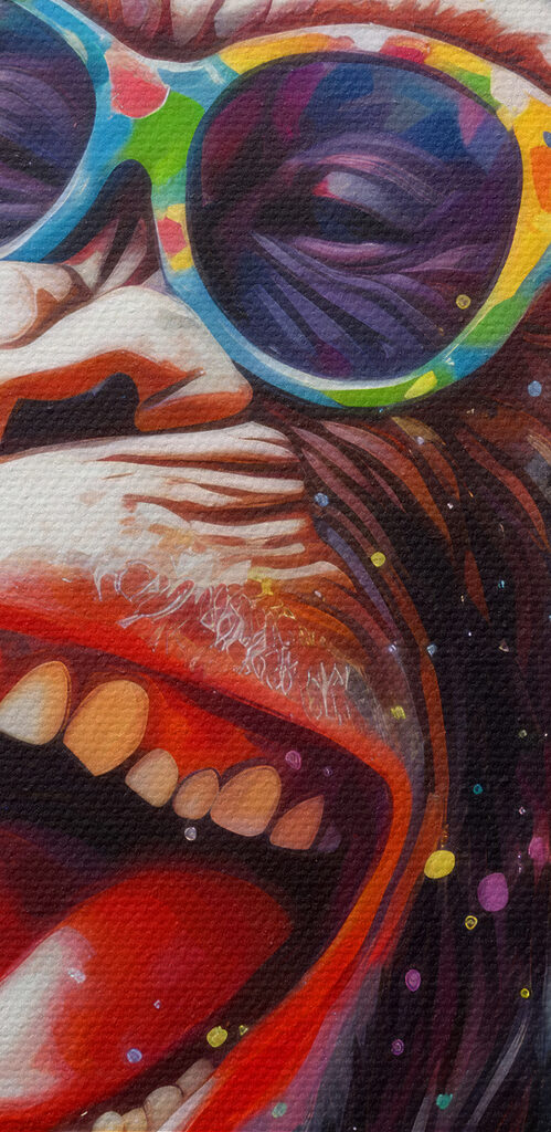 A monkey wearing headphones and sunglasses