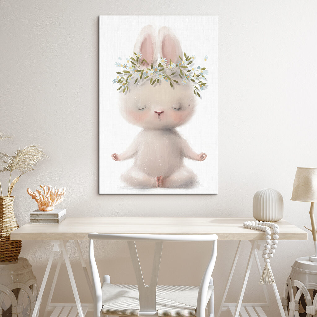 A cartoon of a bunny with flowers on its head A cartoon of a bunny with flowers on its head