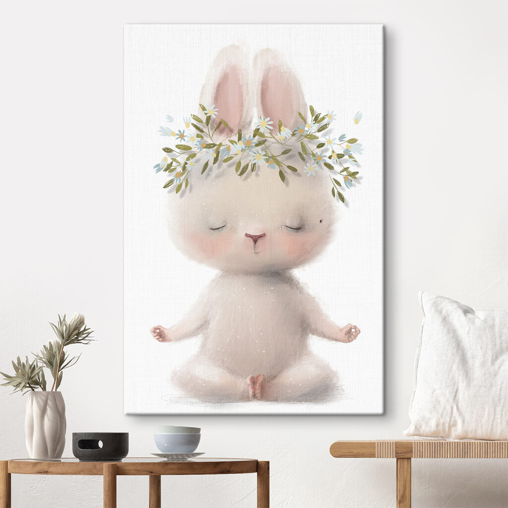 A cartoon of a bunny with flowers on its head A cartoon of a bunny with flowers on its head