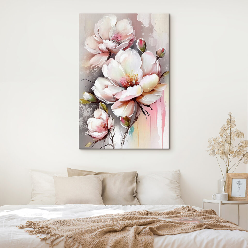 A painting of flowers on a white surface