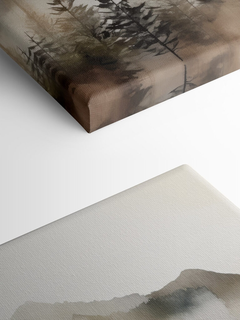 A foggy mountain range with trees