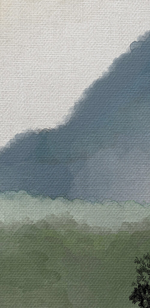 A painting of a mountain range