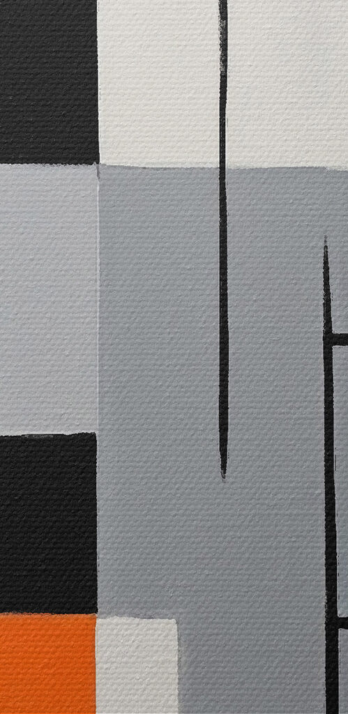 A painting of a black red and white rectangles