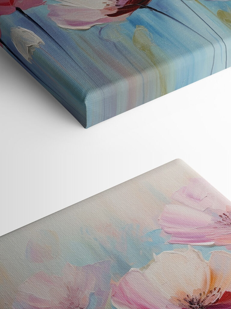 A painting of pink flowers