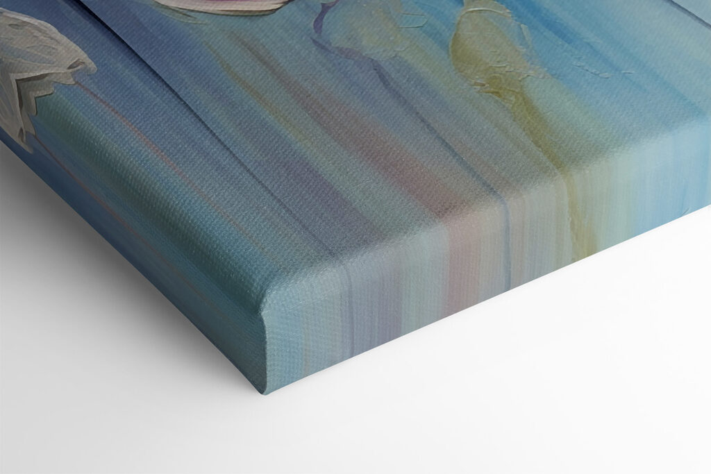 A painting of pink flowers