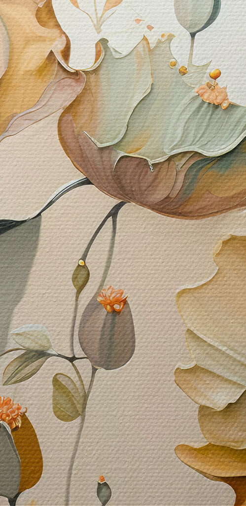 A painting of flowers on a wall