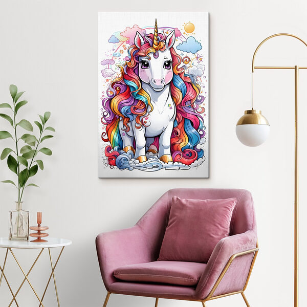 A cartoon unicorn with rainbow hair A cartoon unicorn with rainbow hair