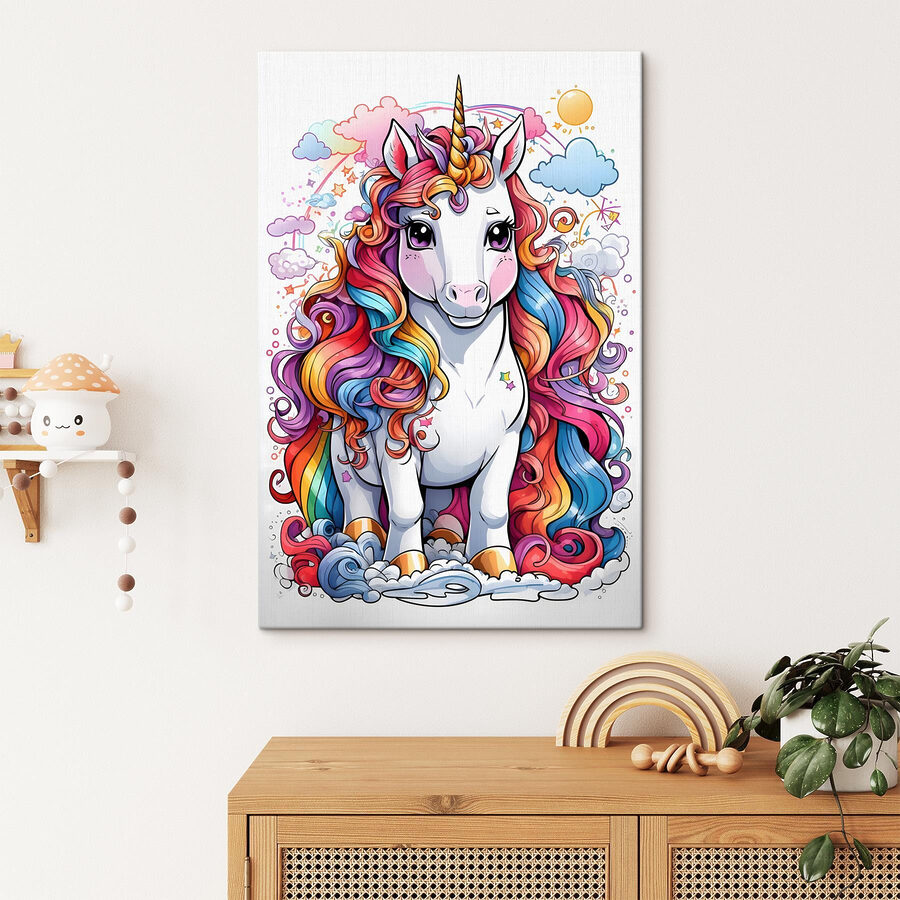 A cartoon unicorn with rainbow hair A cartoon unicorn with rainbow hair