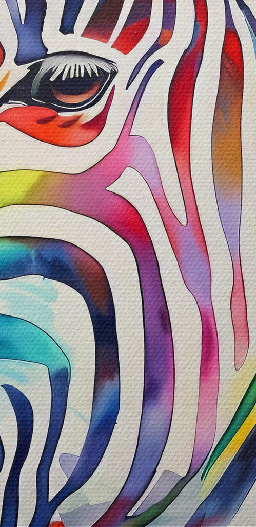 A colorful zebra with rainbow colors