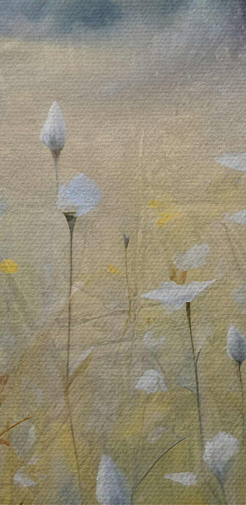 A painting of flowers in a field