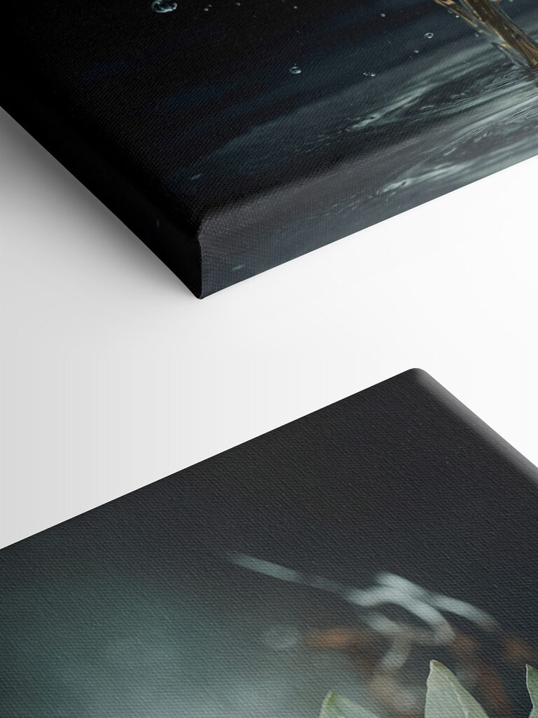 A white flower with yellow center and water splashing out