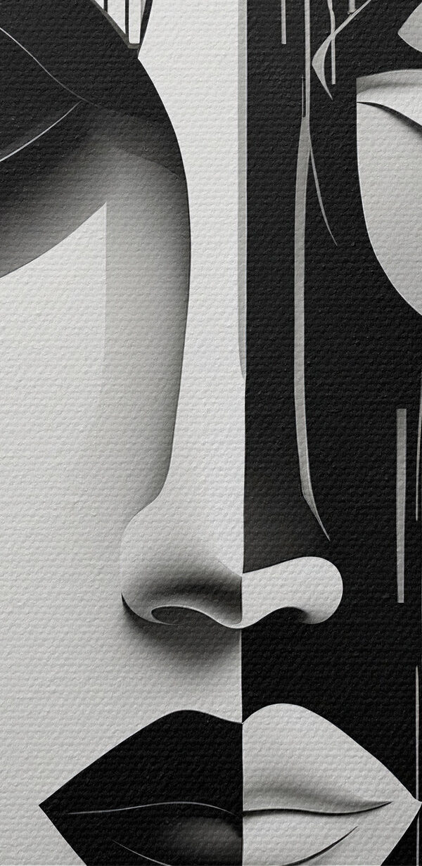 A black and white image of a woman's face
