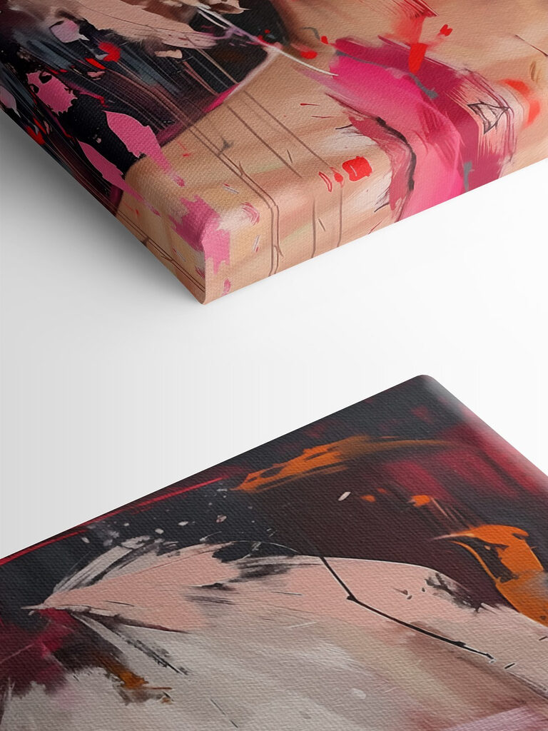 Woman with white hair and pink paint