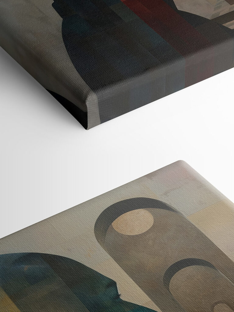 Painting of a man's face and a staircase