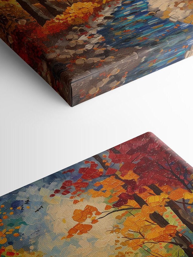 Painting of a river running through a forest Painting of a river running through a forest