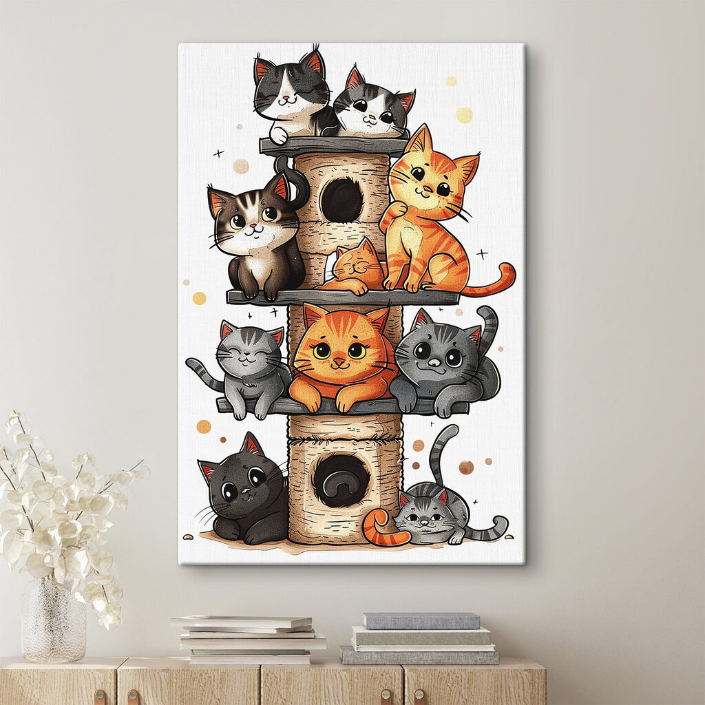 Group of cats on a tower Group of cats on a tower