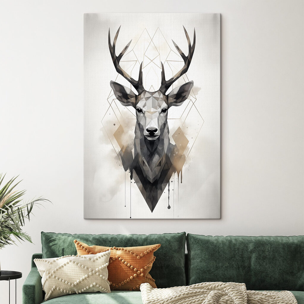 A deer with antlers and a geometric pattern