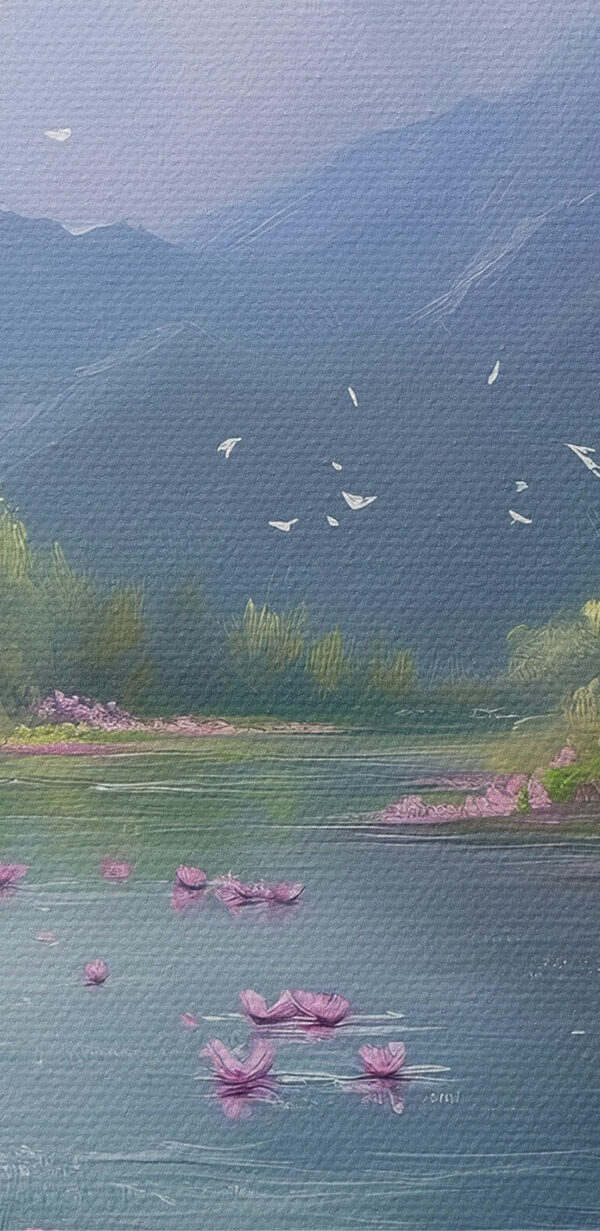 Řeka s květinami a horami v pozadí s41629pzvl 600x1231 - Řeka s květinami a horami v pozadí