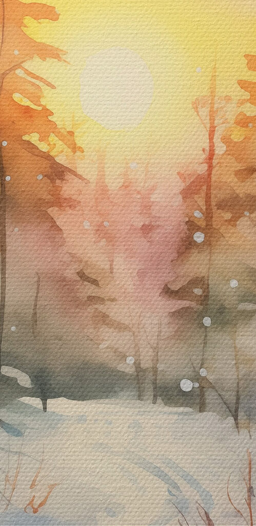 Watercolor painting of a snowy forest Watercolor painting of a snowy forest