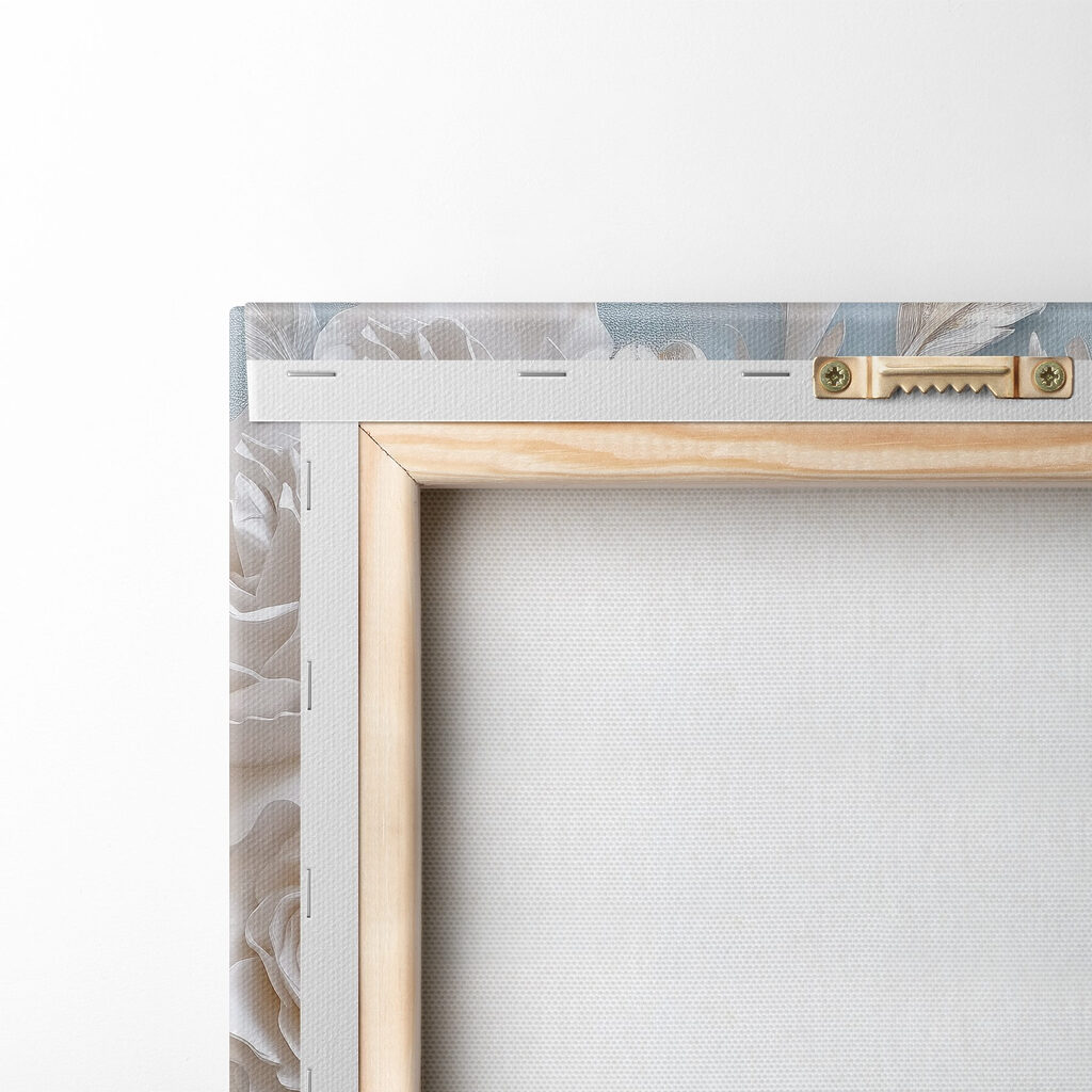 White flowers and leaves on a blue surface