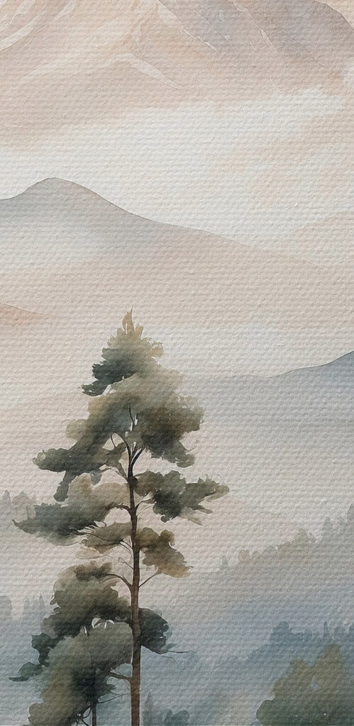 Watercolor painting of trees and mountains Watercolor painting of trees and mountains