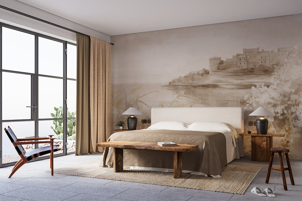 Painting of a castle and a lake