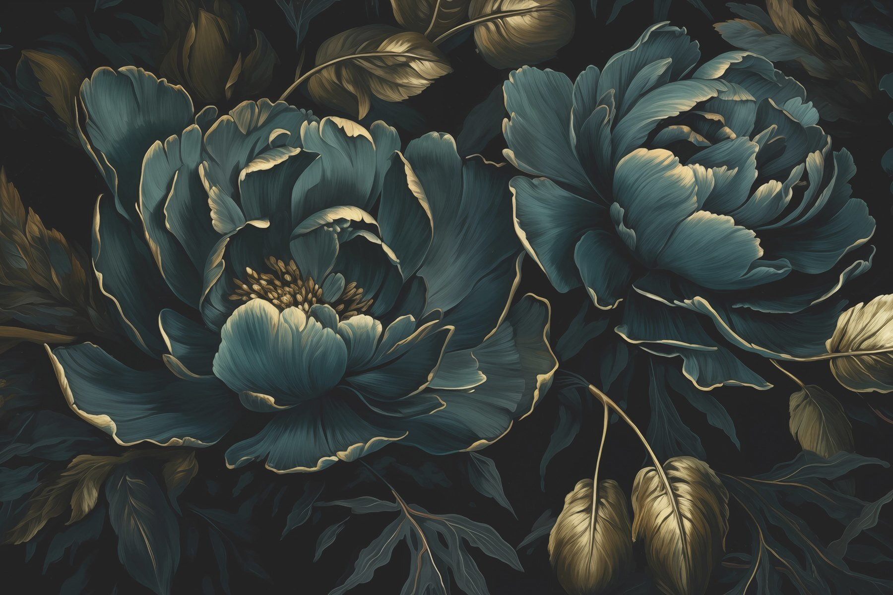 Textured blue peonies on dark background Textured blue peonies on dark background