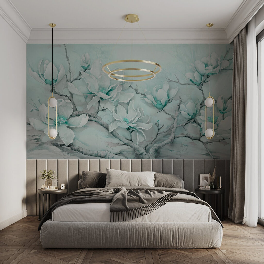 Painting of white flowers on a branch