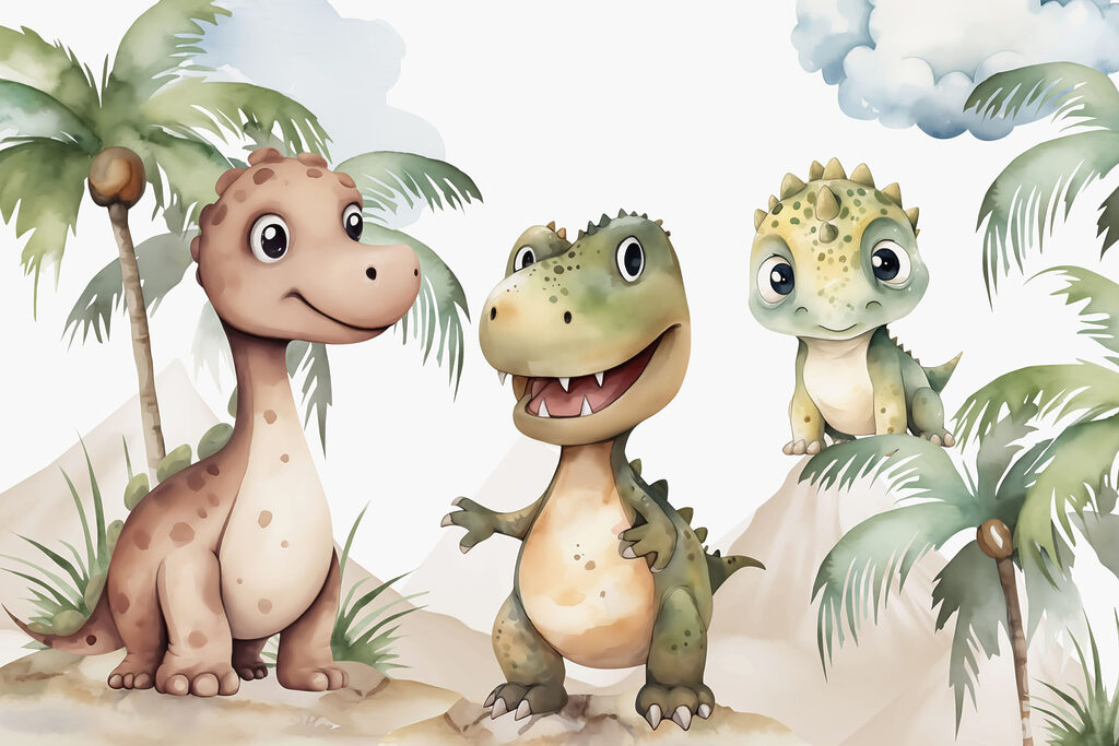 Skupina dinosaurů stojících na skalách Skupina dinosaurů stojících na skalách