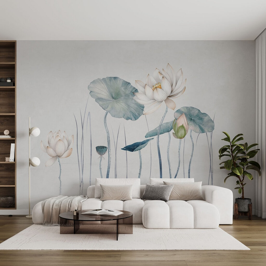 Painting of flowers and leaves in water Painting of flowers and leaves in water