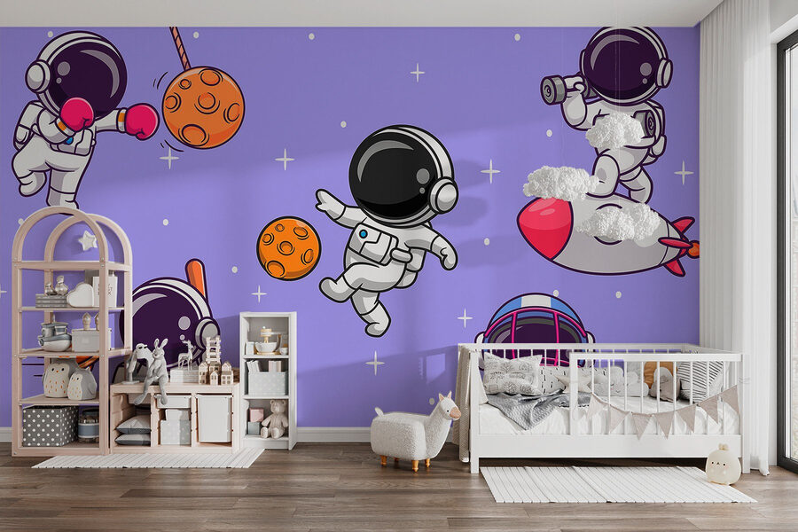 Karikatura astronautů ve vesmíru