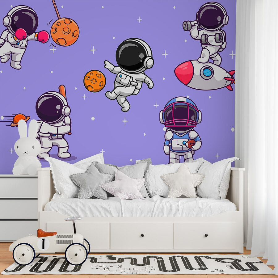 Karikatura astronautů ve vesmíru