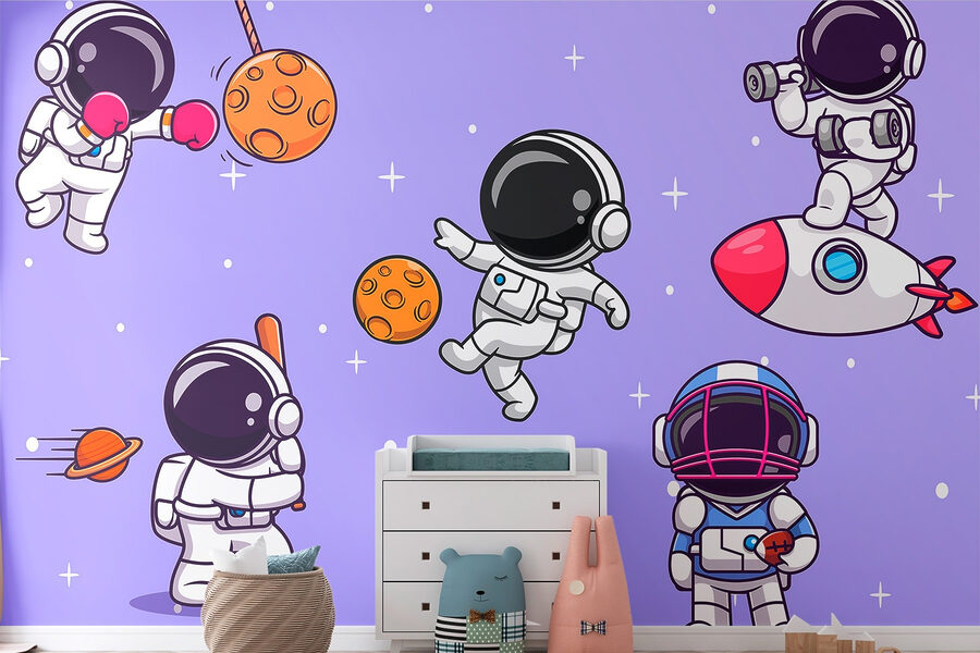 Karikatura astronautů ve vesmíru