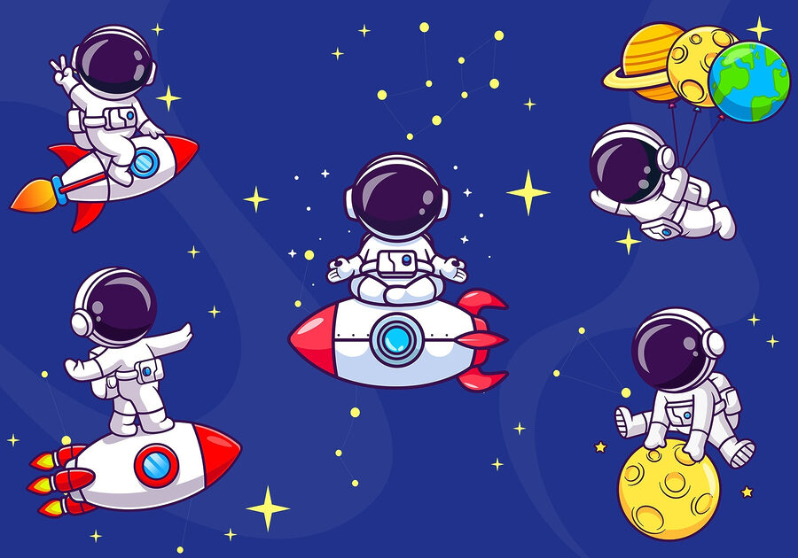 Kreslený astronaut ve vesmíru