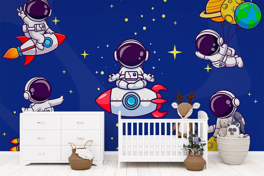 Kreslený astronaut ve vesmíru